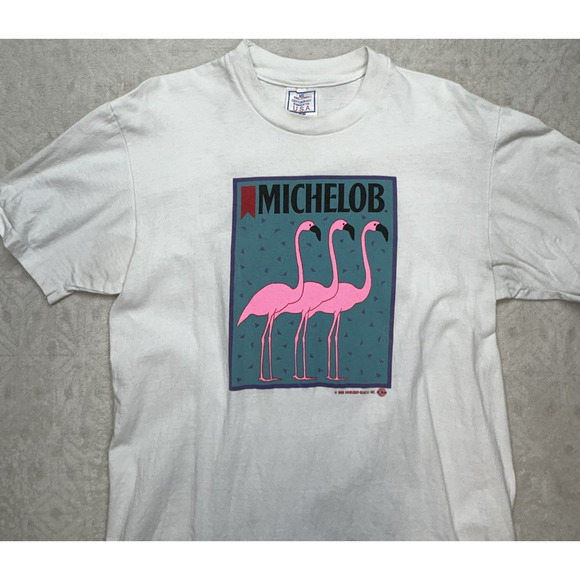 Vintage 1980s Michelob Beer Anheuser-Busch Flamingo Size Large Graphic T- Shirt - Picture 2 of 10
